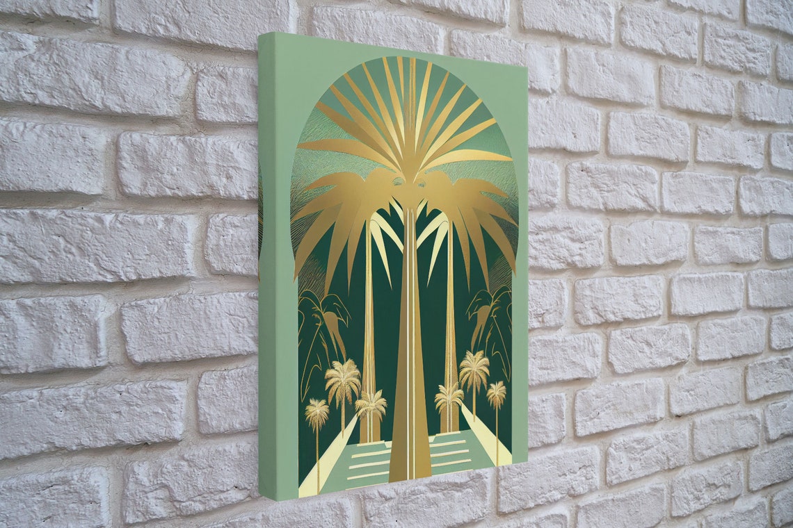 Boho Modern Frank Lloyd Wright Inspired Art Deco Print Emerald Green And Gold Palm Tree Wall Decor Wall Art Original Mcm Art - Image 4