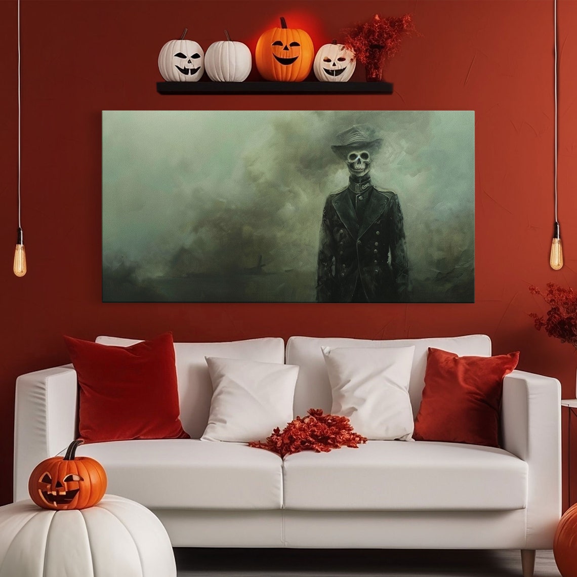 Dapper Skeleton In Suit Standing In Green Fog Dark Academia Print - Image 6