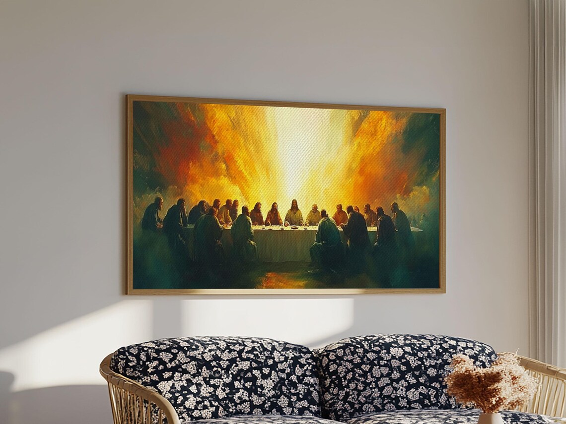 The Last Supper Oil Painting Jesus and Disciples Golden Light Christian Print - Image 6