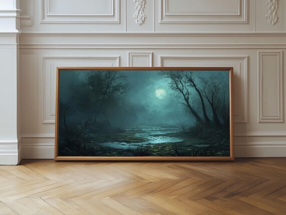 Dark And Moody Wall Art Framed Print Oil Painting Of A Swamp Moody Landscape Wall Art