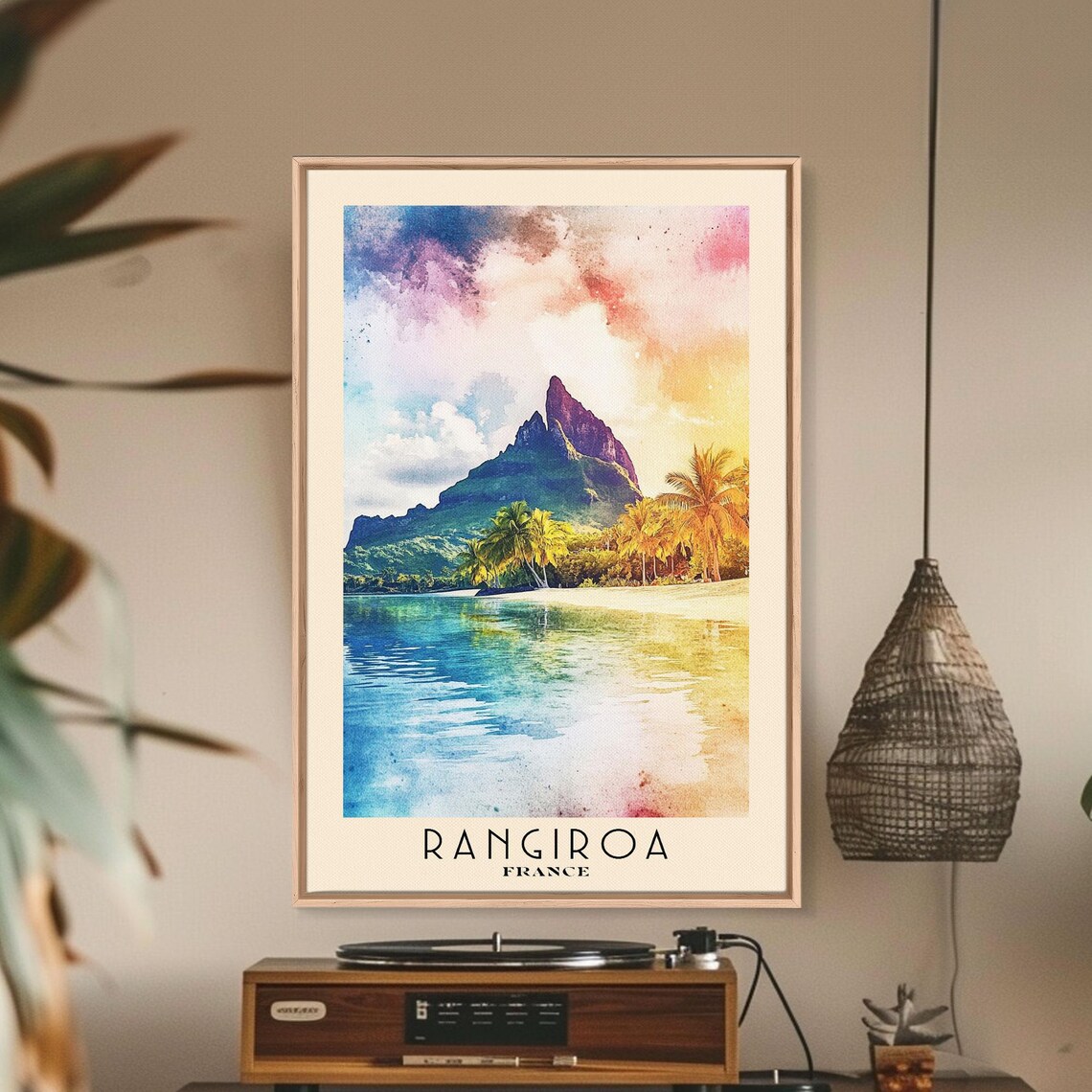 Rangiroa France Island Peak Over Lagoon Palm Shore Sunset Glow Poster - Image 3