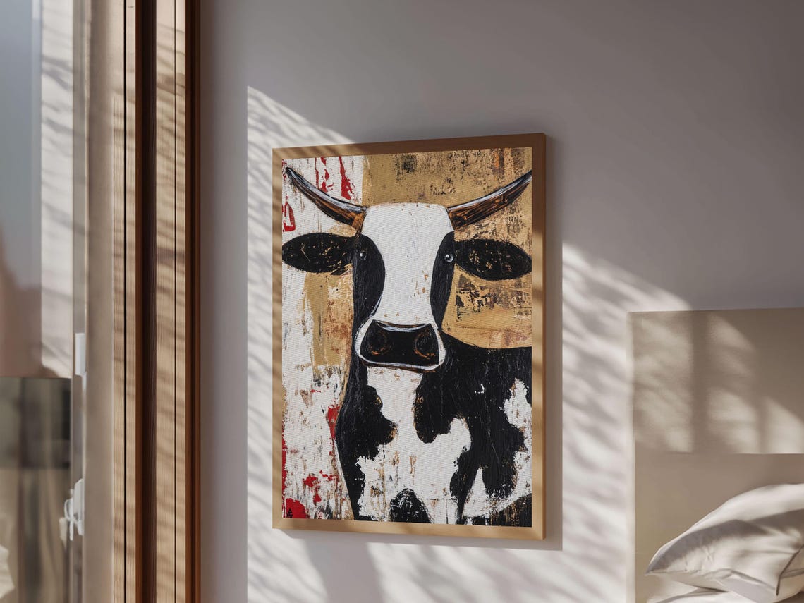 Rustic Black And White Cow Head Farmhouse Animal Wall Poster - Image 2