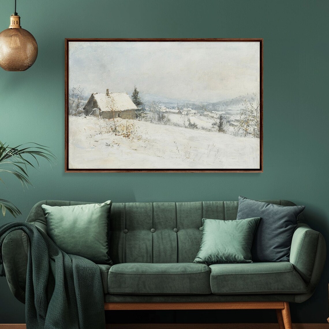 Snowy Winter Cabin Watercolor Snow Village Peaceful Hills Art Poster