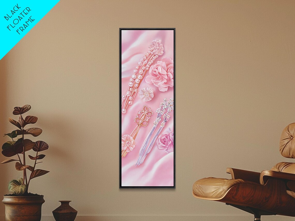 Pink Pearl Hairpins Flowers Silk Watercolor Feminine Art Poster - Image 5