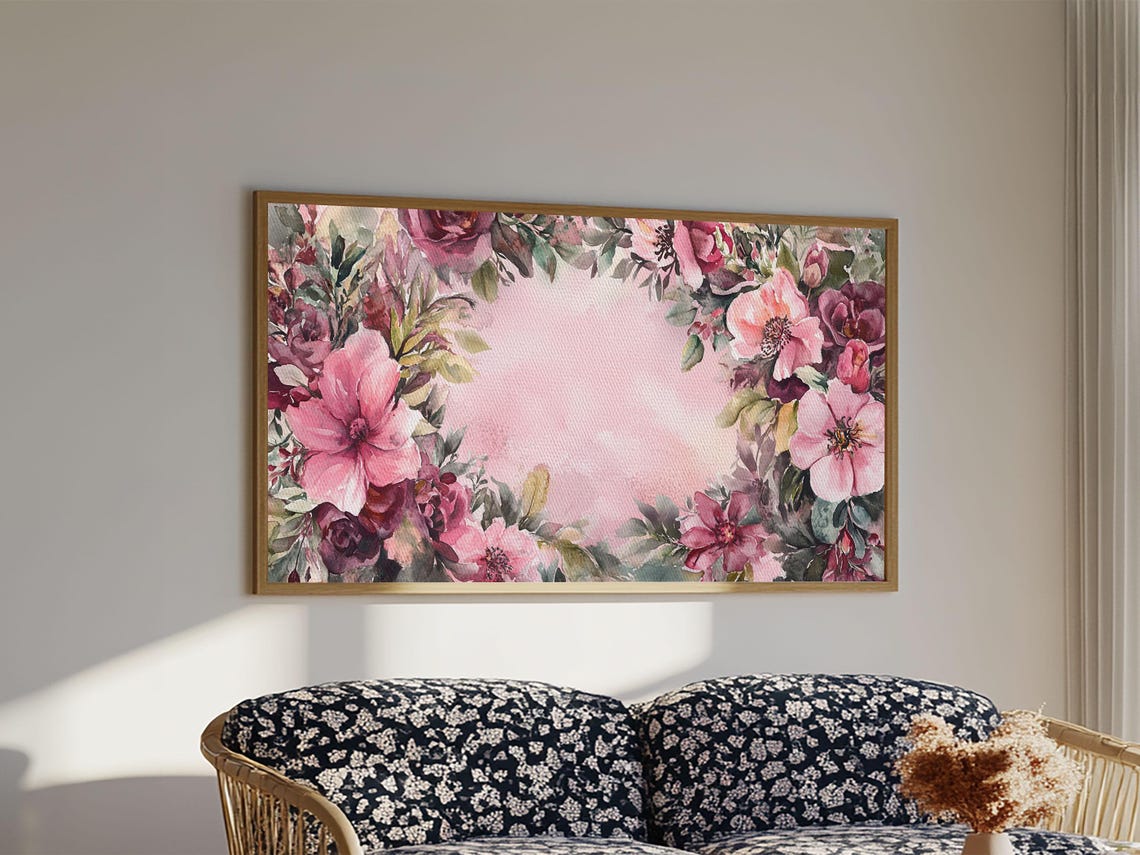 Blush Pink Floral Border Watercolor Botanical Frame Art Print Poster - Image 5