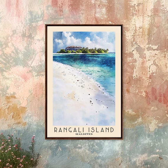 Rangali Island Maldives Watercolor Beach Print Vacation Gift Maldives Wall Art Framed Print Framed Beach Painting
