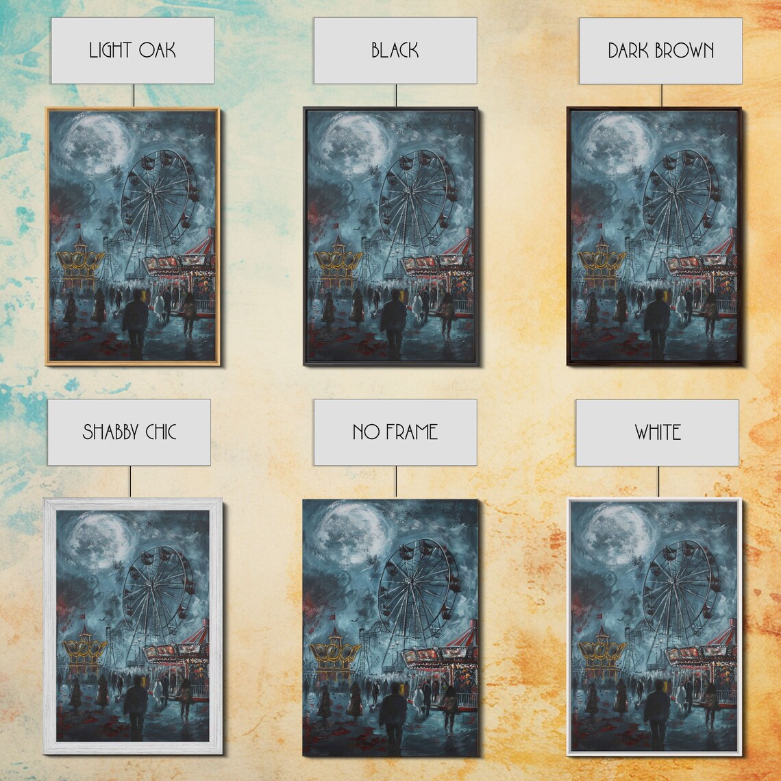 Eerie Haunted Carnival Full Moon Ferris Wheel Nightmare Scene Poster - Image 3