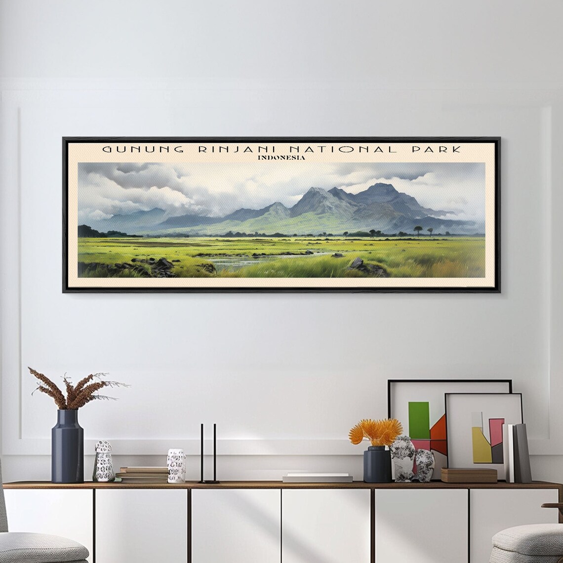 Gunung Rinjani Indonesia Volcano Peak Green Savanna Clouds Travel Poster - Image 5