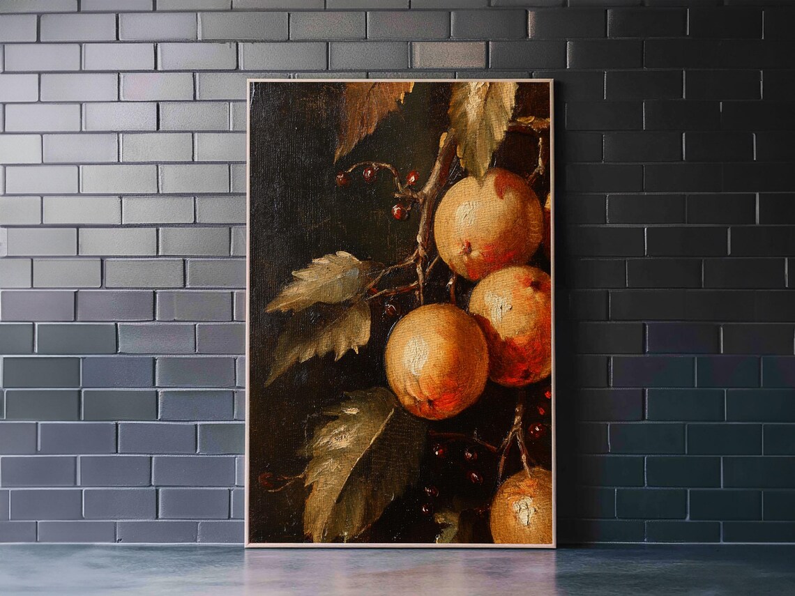 Antique Oranges On Branch Still Life Dark Oil Painting Art Print - Image 6