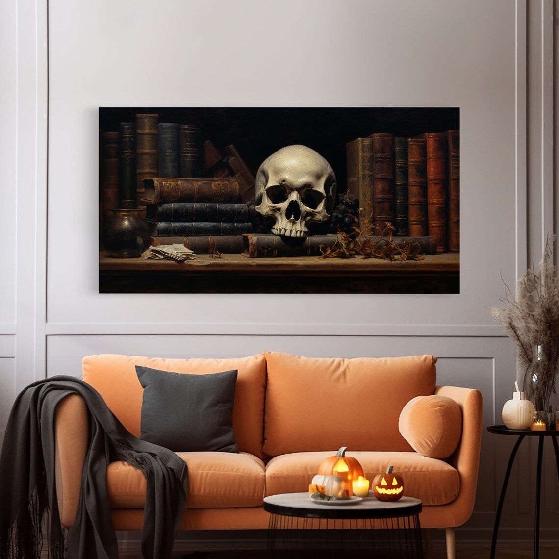 Victorian Gothic Library Skull On Bookshelf Dark Academia Spooky Art Poster - Image 6