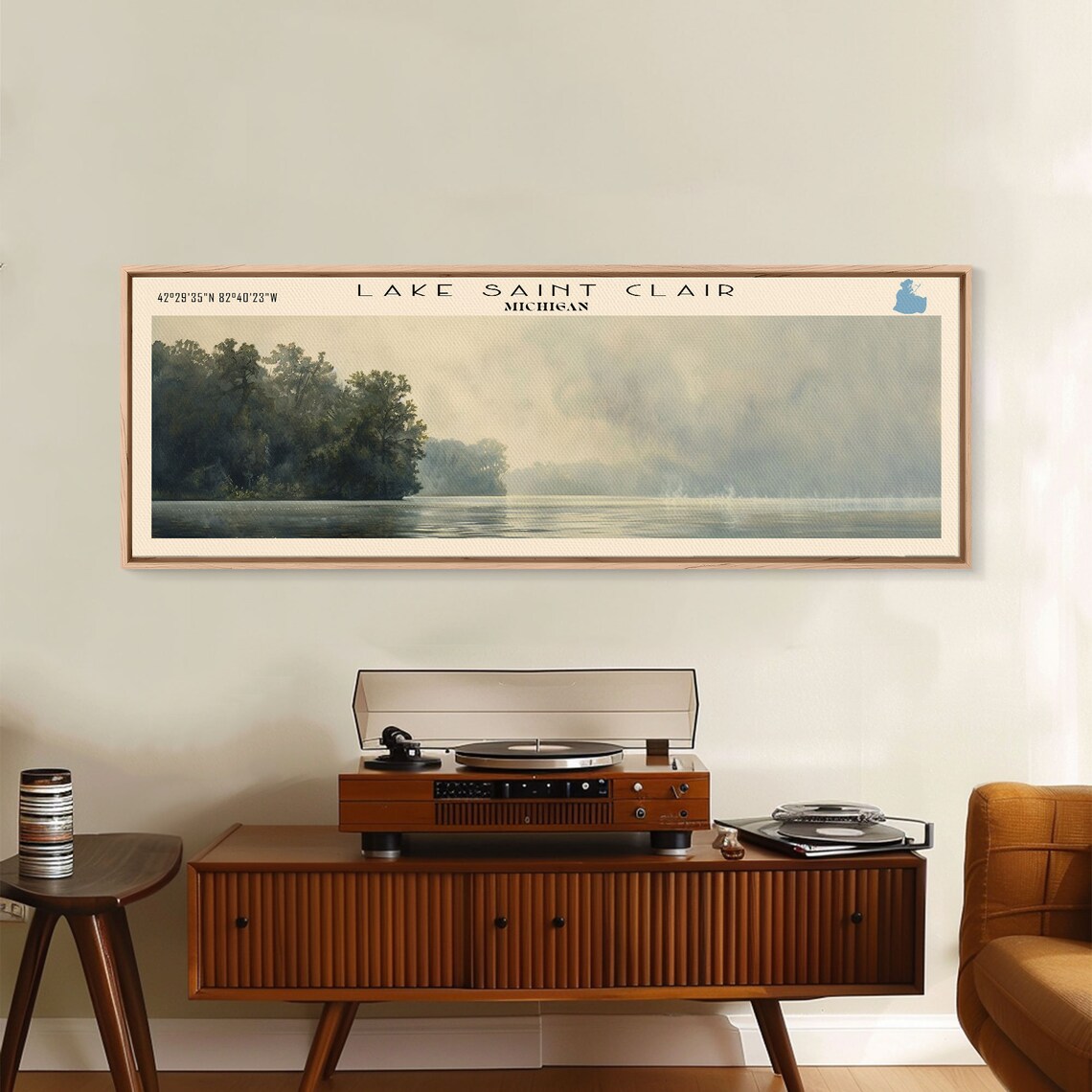 Lake Saint Clair Michigan Moody Fog Bank Dark Treeline Calm Water Travel Poster - Image 4