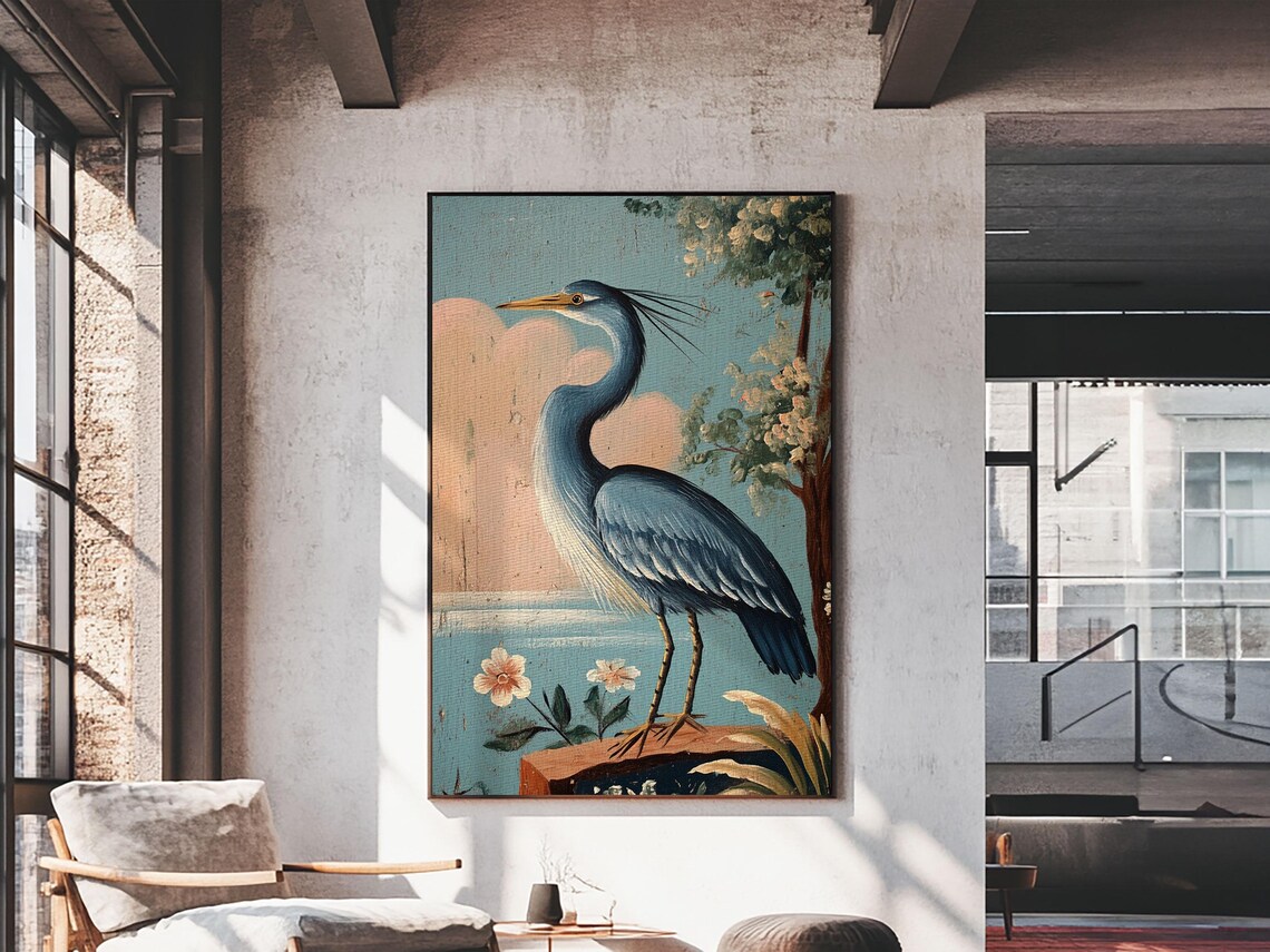 Blue Heron Vintage Coastal Art Print, Beach House - Image 3