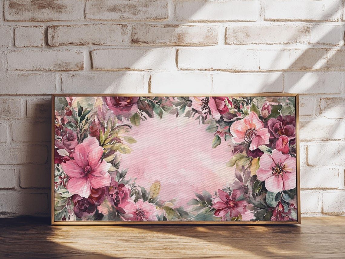 Blush Pink Floral Border Watercolor Botanical Frame Art Print Poster - Image 4