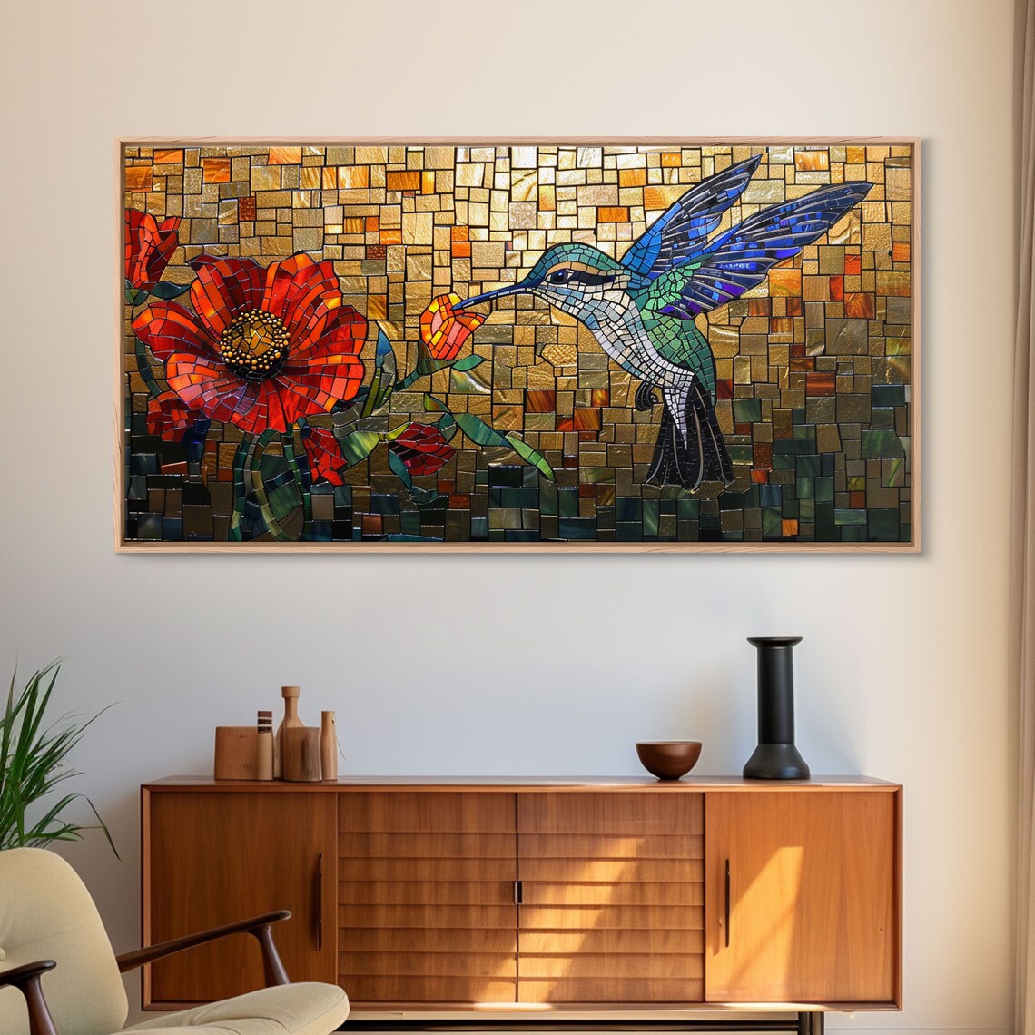 Hummingbird Stained Glass Style Wall Art Print - Image 6