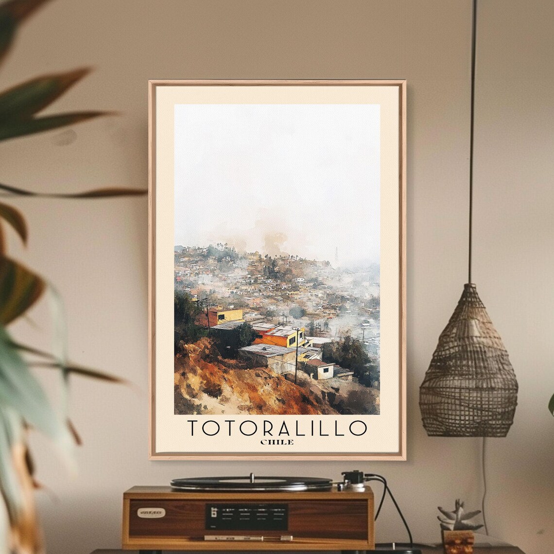 Totoralillo Chile Hillside Town Colorful Houses Watercolor Poster - Image 2