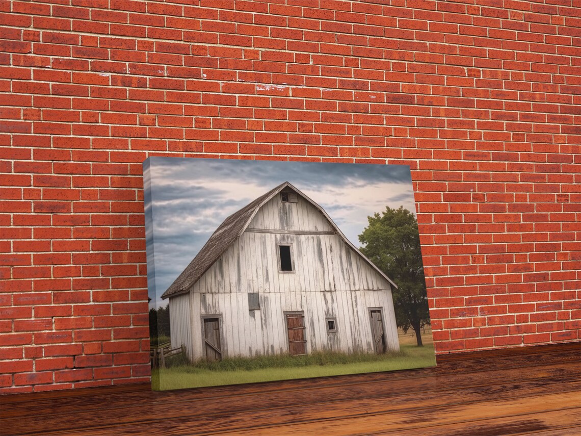 White Barn Landscape Print, Rustic Farmhouse Decor - Image 5