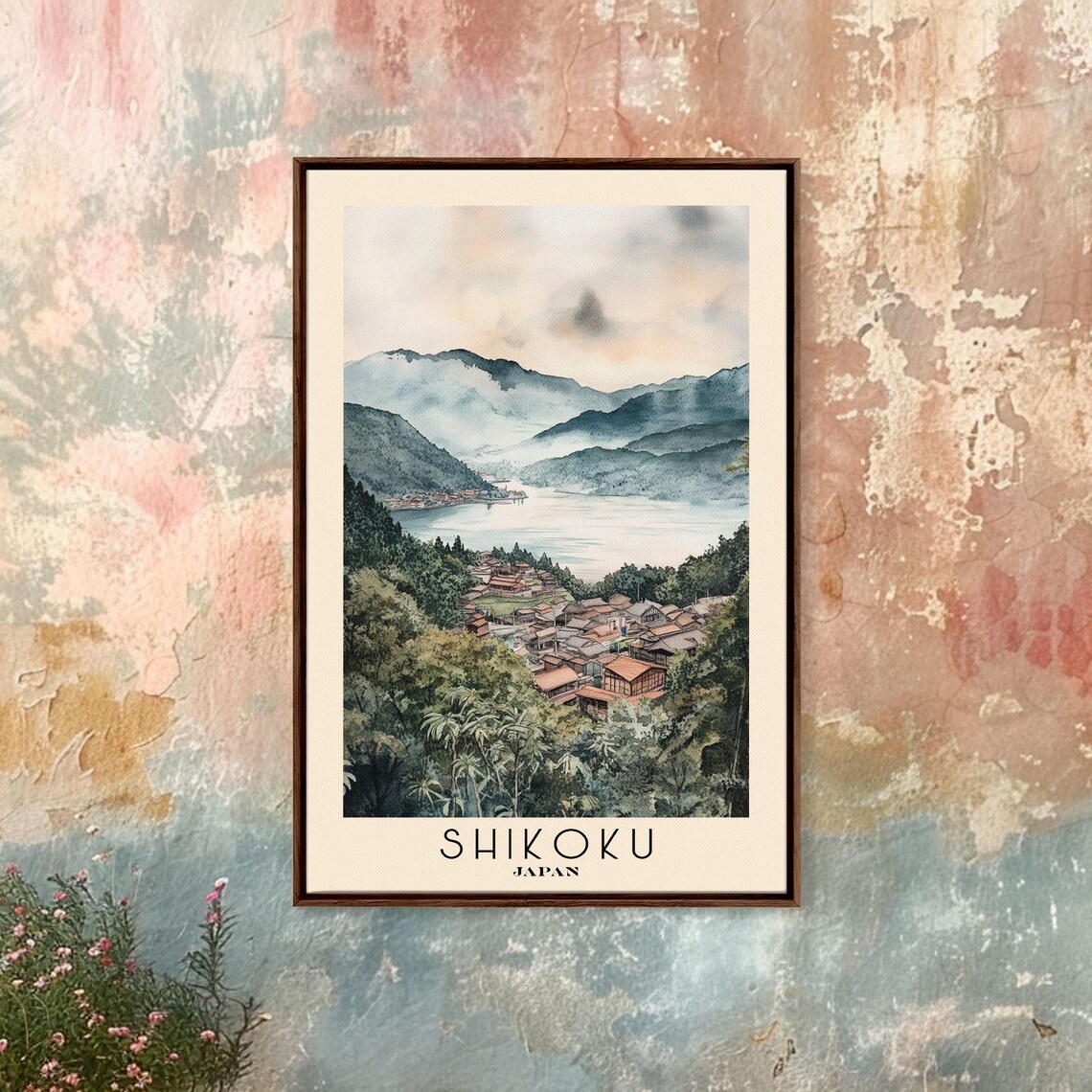 Shikoku Japan Misty Mountain Lake Riverside Village Peaceful Poster - Image 4
