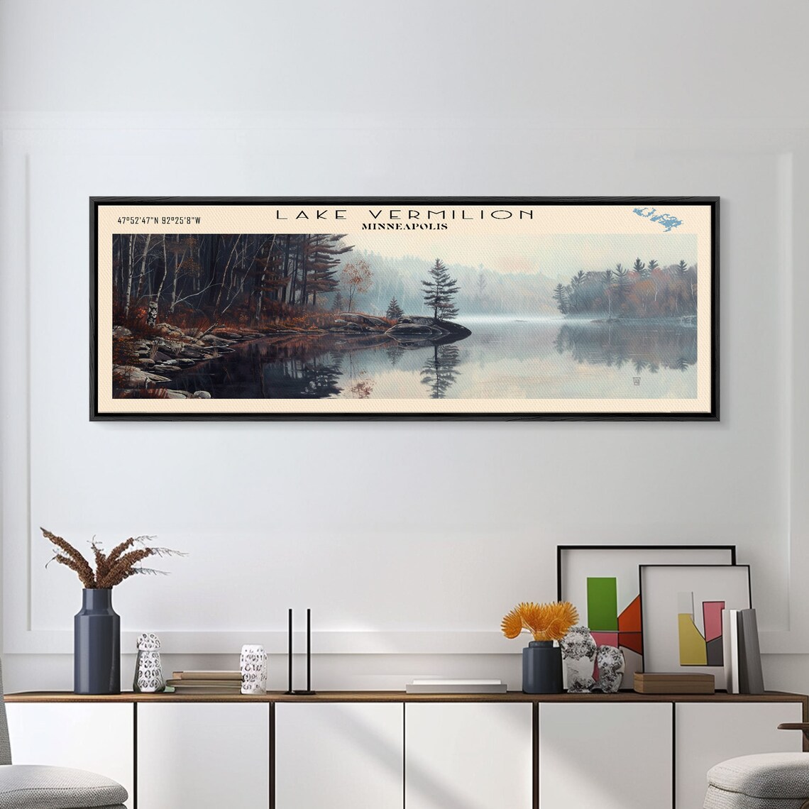 Lake Vermilion Minnesota Misty Pine Shore Sunrise Reflection Travel Poster