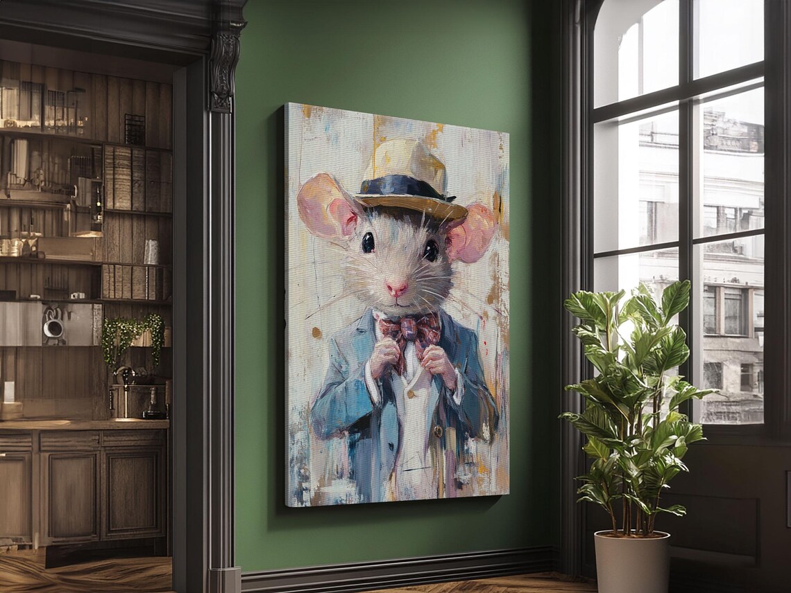 Dapper Mouse Gentleman In Suit And Hat Whimsical Animal Wall Art