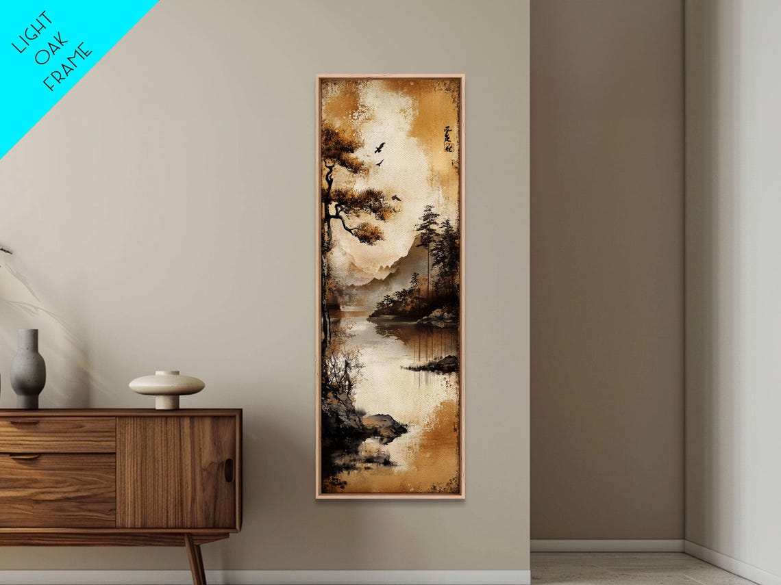 Tranquil Mountain Landscape Print Rustic Wall Art Serene Minimalist Decor Asian Inspired Nature Artwork Zen Framed Piece - Image 2