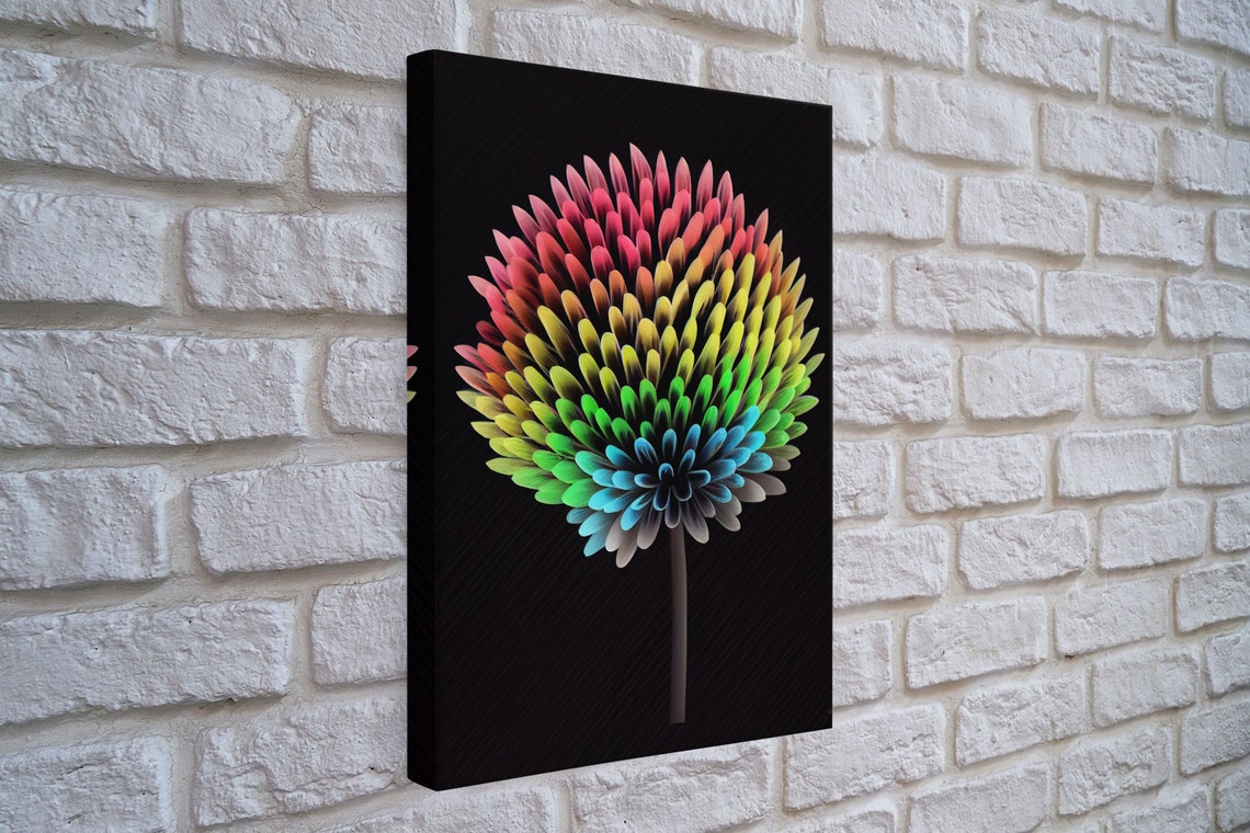 Rainbow Dandelion Flower Neon Colors Black Background Floral Poster - Image 4