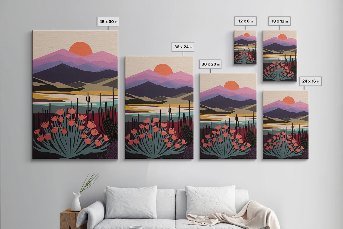 Boho Mountain Landscape, Minimalist Sunset Art - Image 5