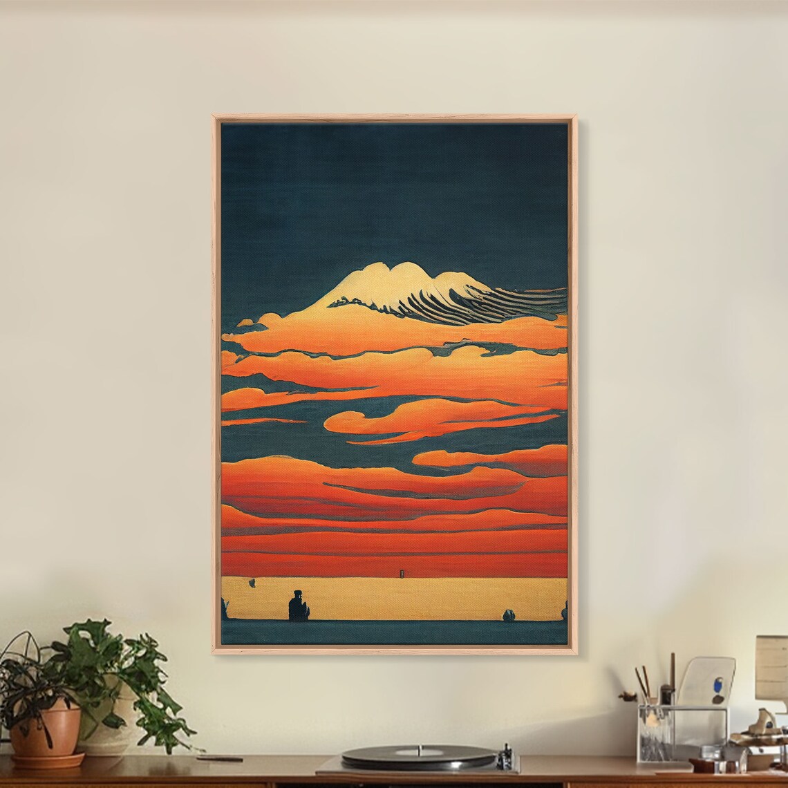 Hokusai-Inspired Sunrise Over Mountains Art Print