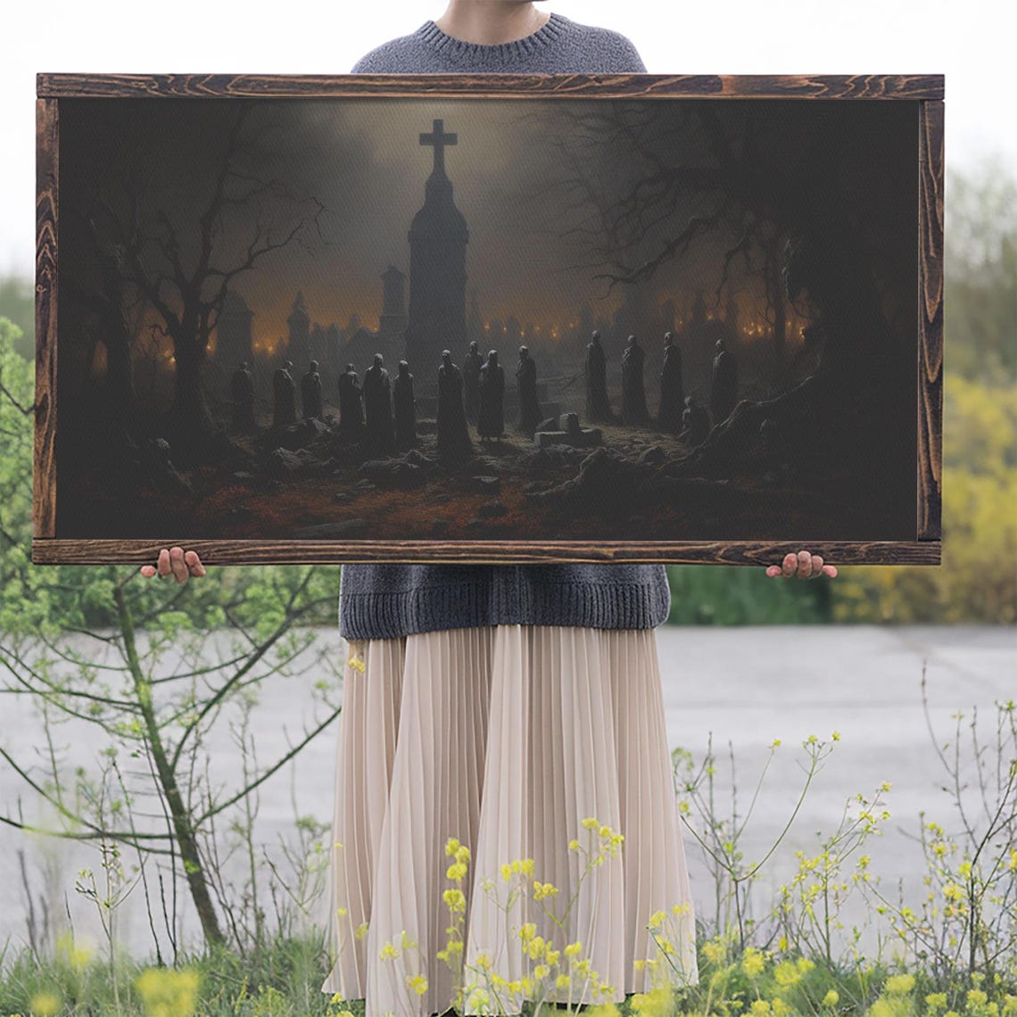 Haunted Graveyard Hooded Figures Dusk Gothic Dark Academia Art Poster - Image 2