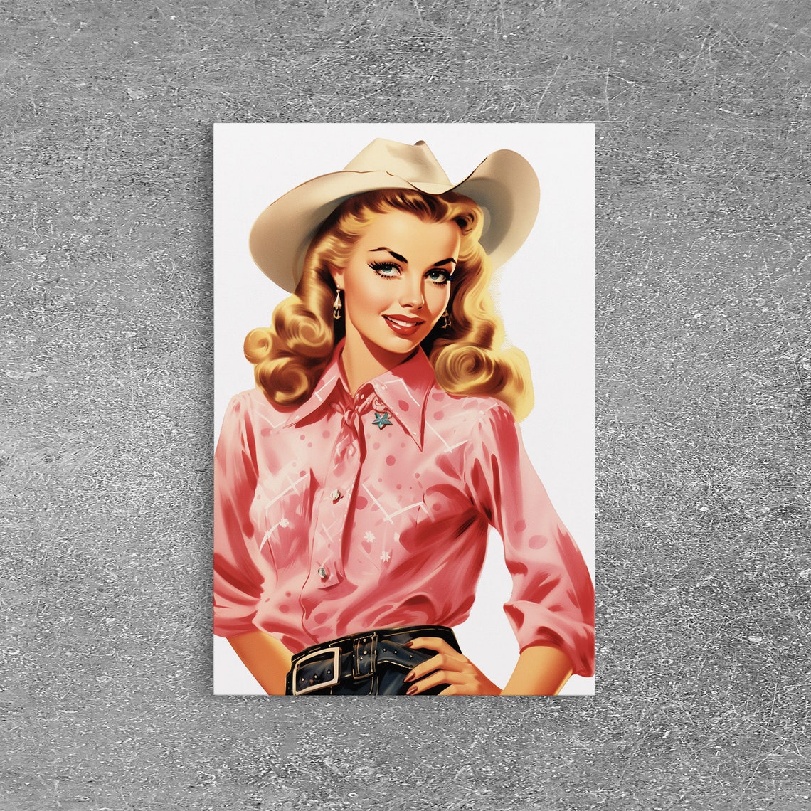 The Pink Cowgirl Wild Western Decor Framed Art Cow Girl Print Preppy Dorm Room Decor Boho Farmhouse Wall Art Girly Art