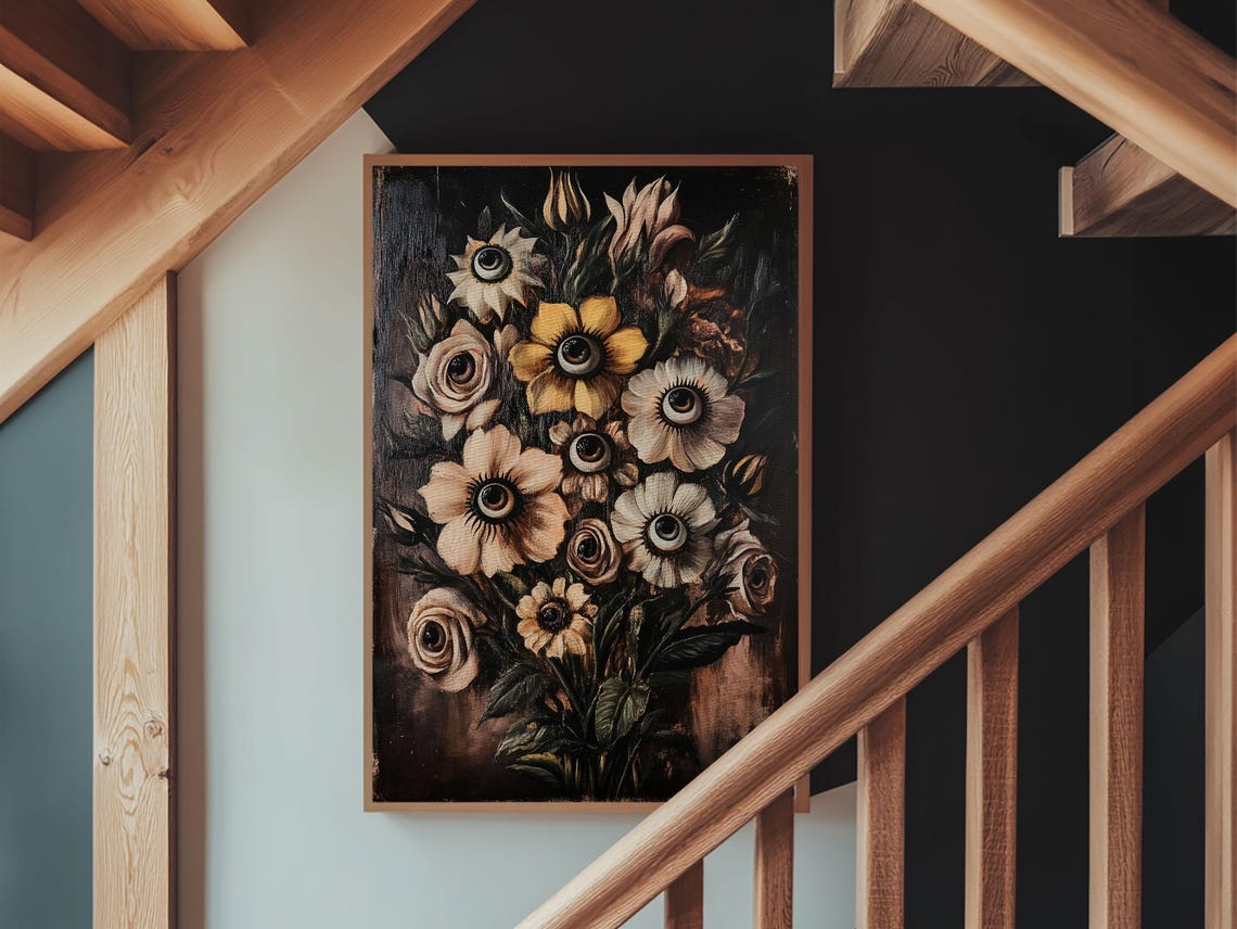 Dark Academia Flowers With Eyes Spooky Botanical Painting Print - Image 4