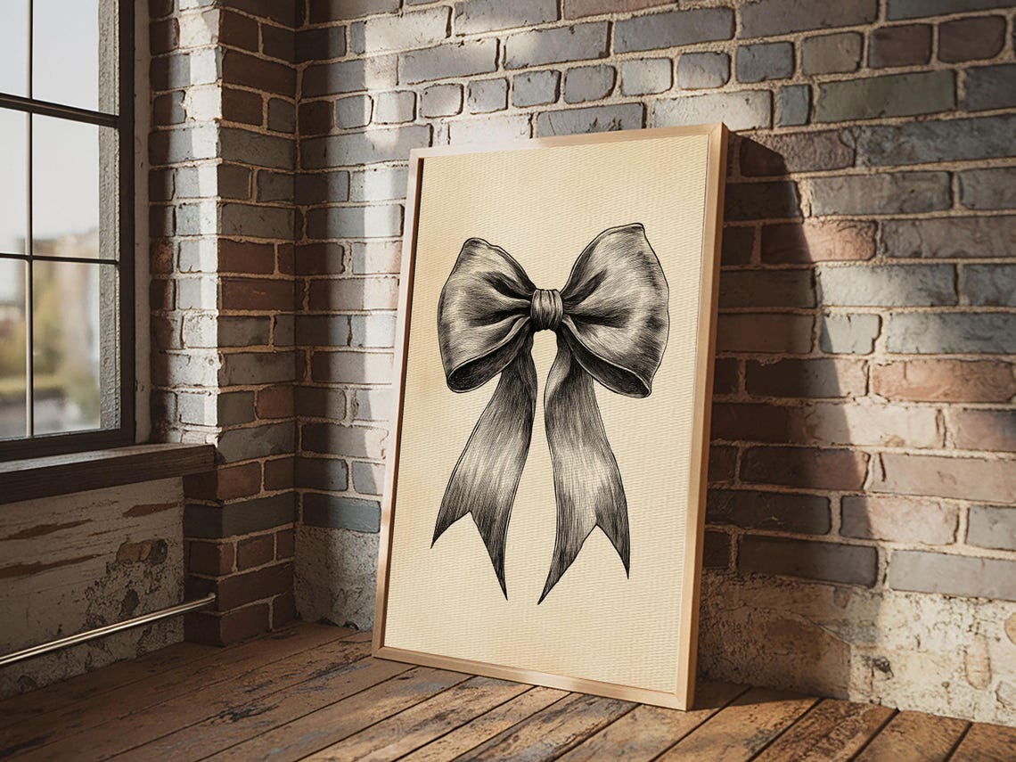 Elegant Satin Bow Sketch Minimalist Christmas Boho Wall Art Poster