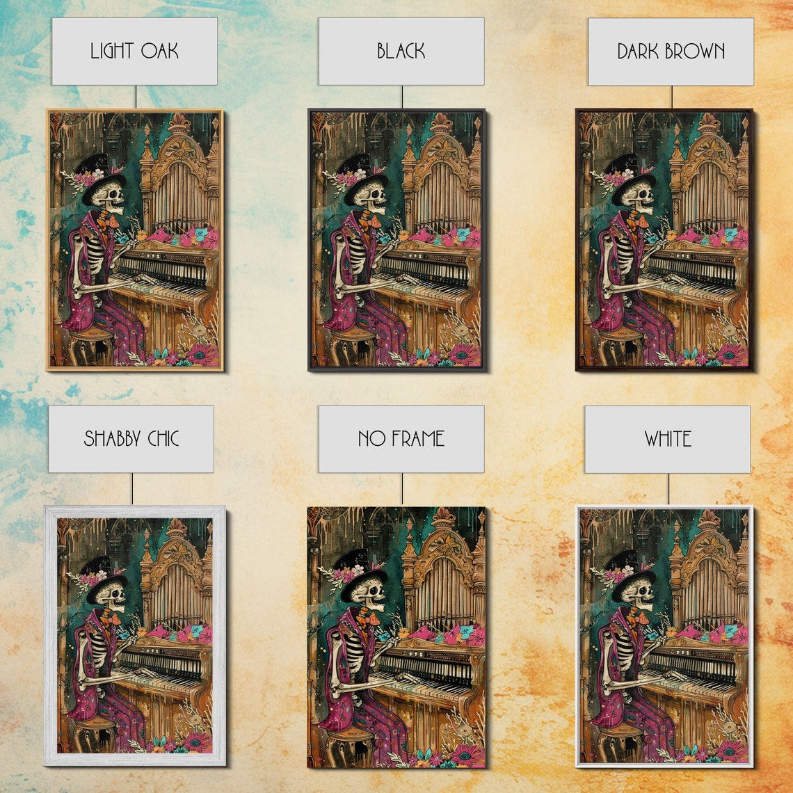 Skeleton Organ Player Flower Top Hat Gothic Church Art Poster - Image 2