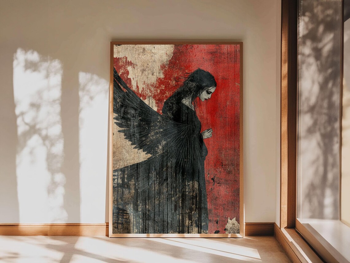 Gothic Angel Dark Art Print, Moody Abstract Decor - Image 2