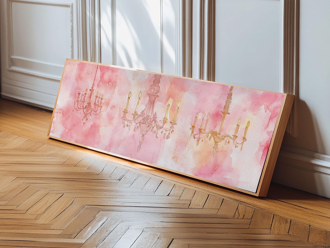 Pink Watercolor Chandeliers Trio Romantic Horizontal Wall Art Poster - Image 6