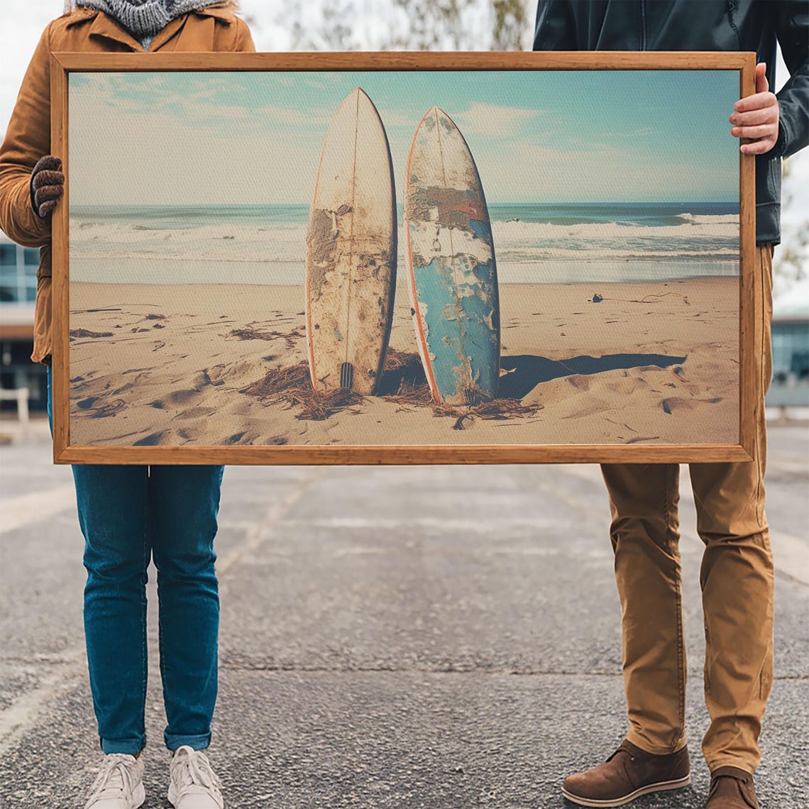 Two Weathered Surfboards Standing In Sand Beach Photo Travel Print - Image 3