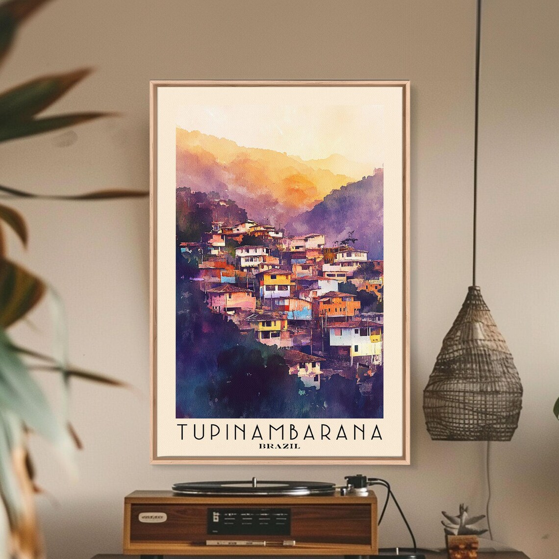 Tupinambarana Brazil Colorful Hillside Town Sunset Watercolor Poster - Image 3