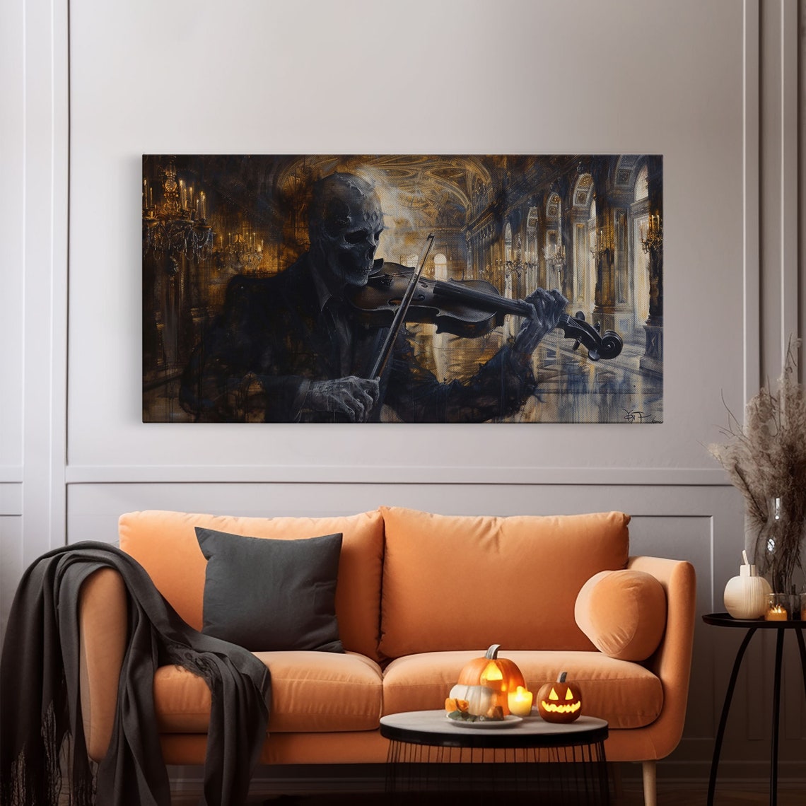 Spectre Violinist Skeleton Playing In Grand Palace Dark Academia Print