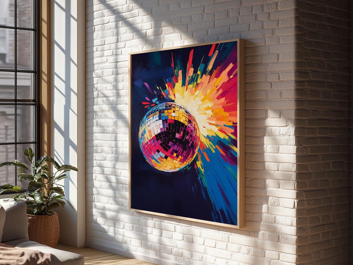 Exploding Disco Ball Neon Light Burst Colorful Dance Art Poster - Image 6
