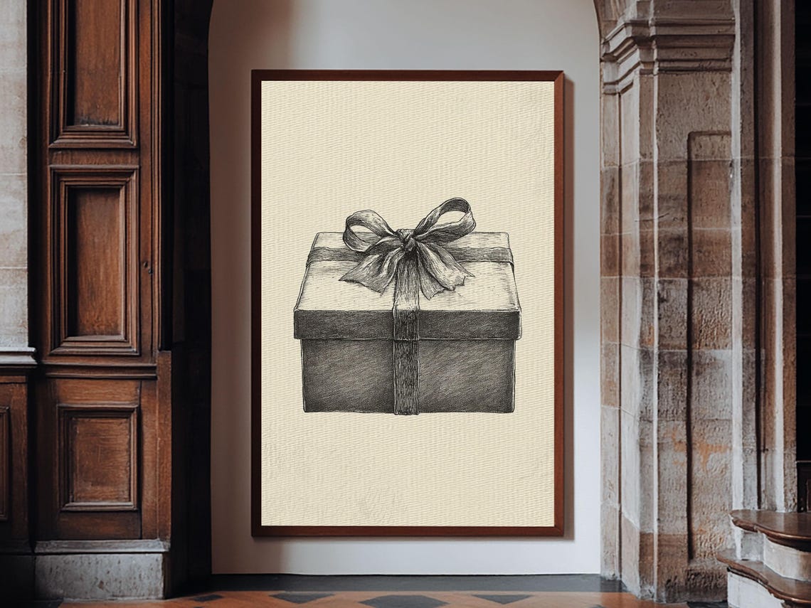 Christmas Gift Box Sketch Elegant Bow Minimalist Holiday Wall Poster - Image 2