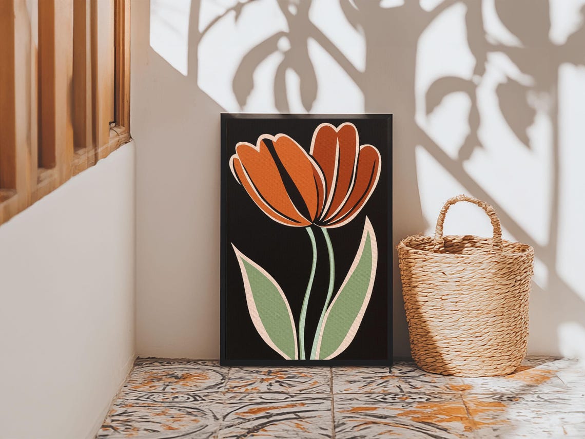 Orange Tulip With Black Background Framed Print Cute Floral Print Botanical Minimalist Home Decor - Image 4