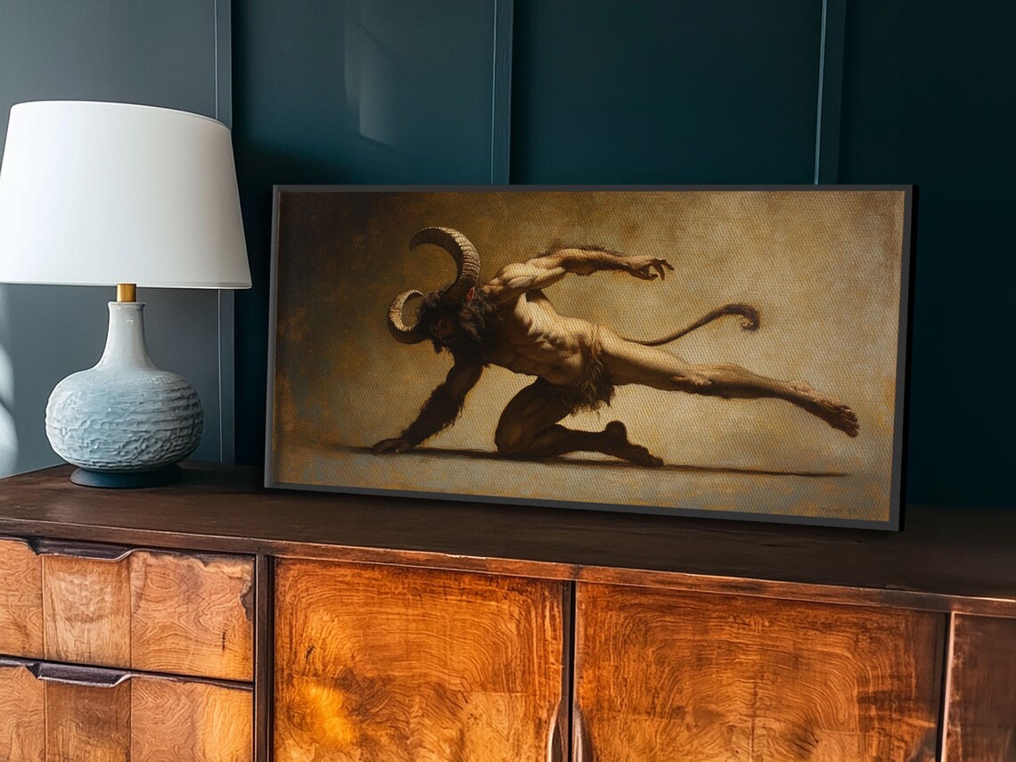 Satyr Mythological Beast Victorian Gothic Dark Oil Painting Print - Image 3