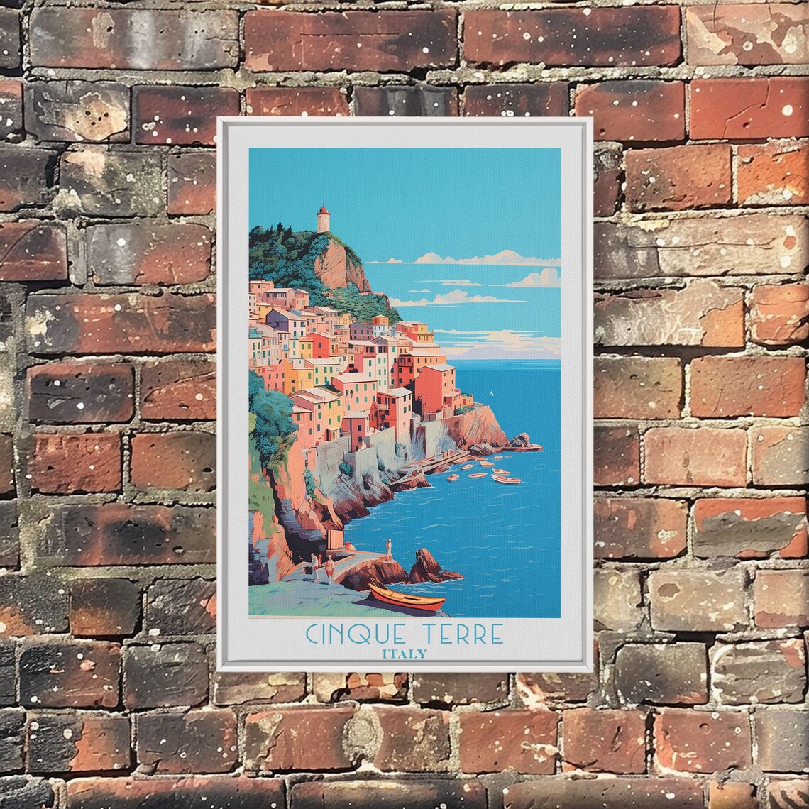 Cinque Terre Italy Colorful Cliff Village Harbor Boats Travel Poster - Image 3