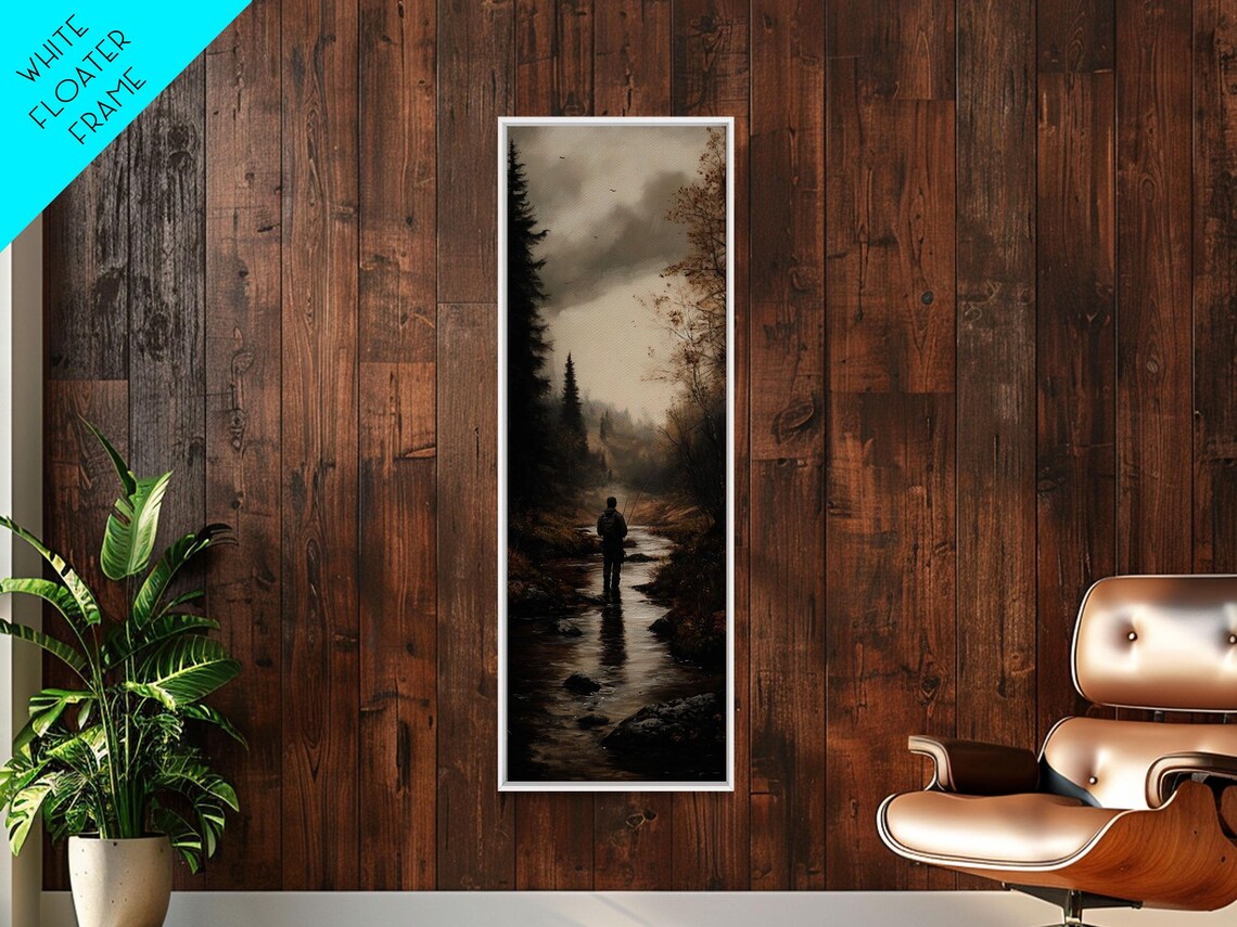 Lone Fly Fisherman In Misty Dark River Moody Nature Scene Poster - Image 4