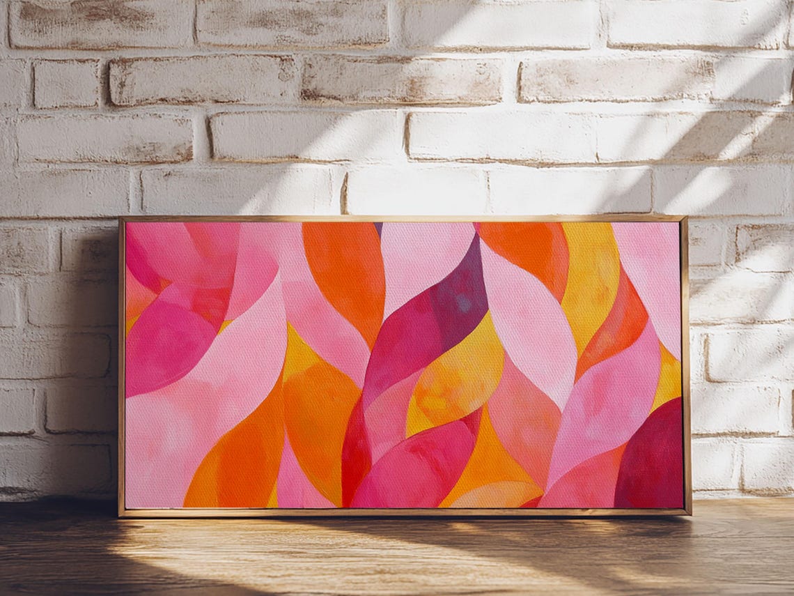 Abstract Leaf Pattern Pink Orange Magenta Modern Botanical Wall Poster - Image 2