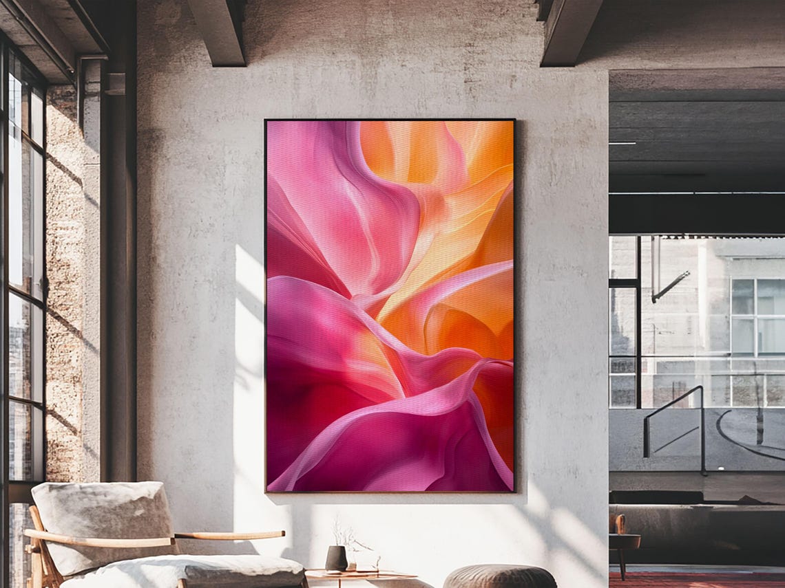 Pink Orange Silk Flow Fluid Abstract Dreamy Elegant Wall Art Poster - Image 6