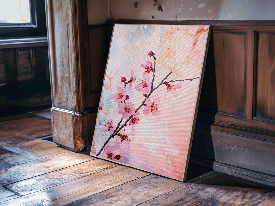 Cherry Blossom Branch Pink Watercolor Botanical Wall Art Print - Image 6