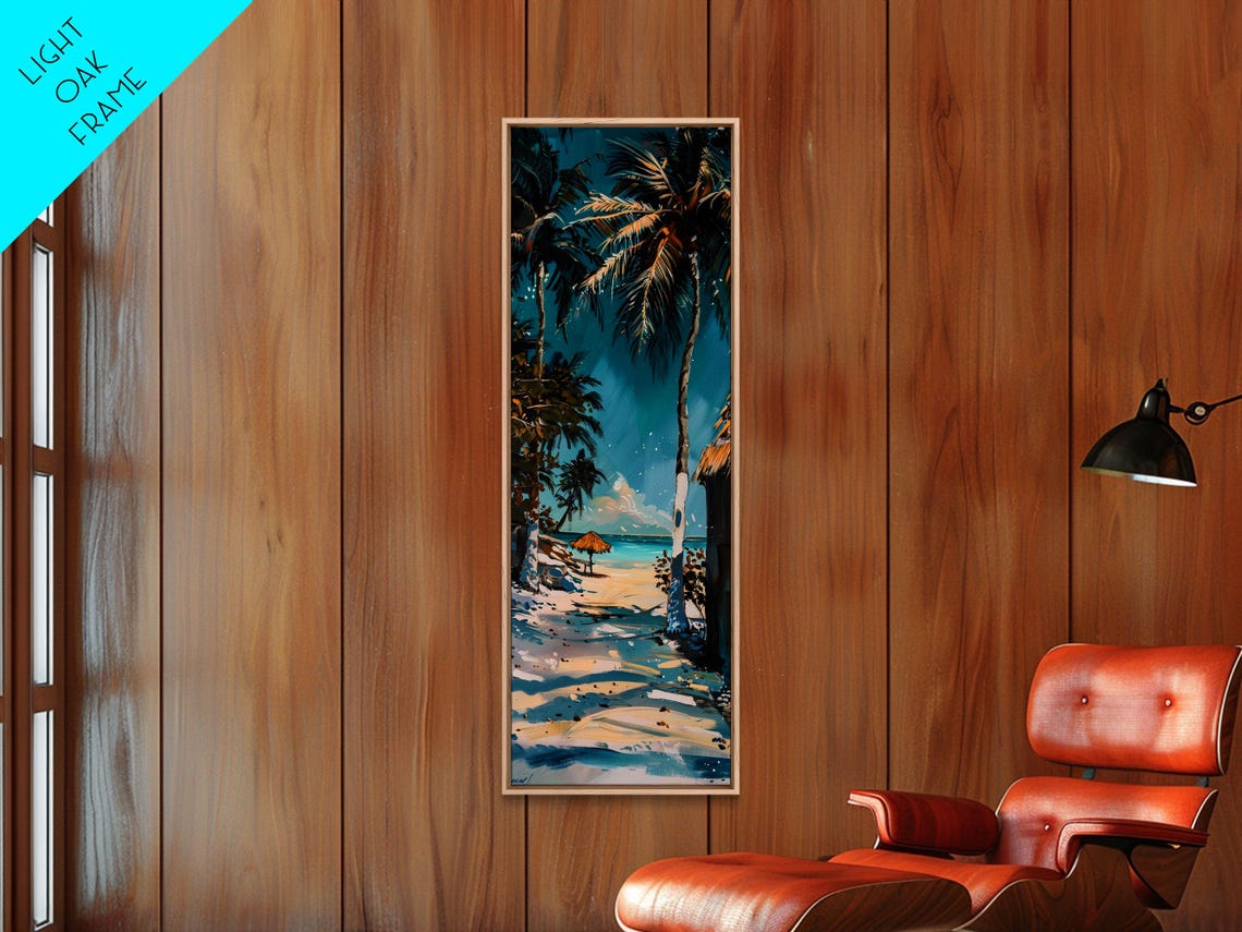 Palm Trees Over Sandy Beach Path With Umbrella Bright Tropical Poster - Image 2