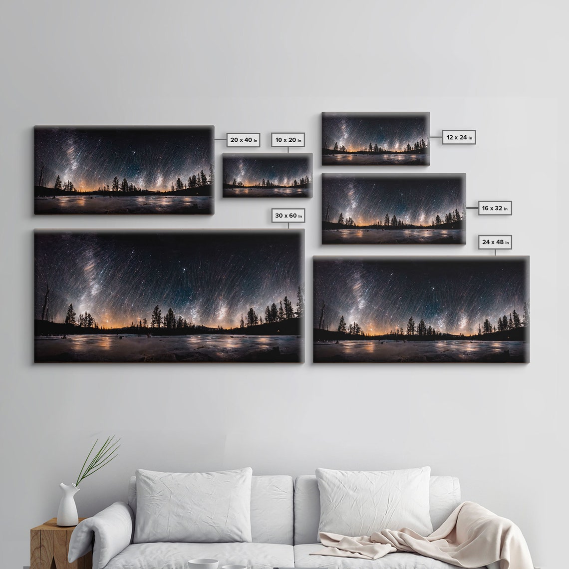 Milky Way Starry Night Lake Reflection Pine Trees Panoramic Sky Poster - Image 2