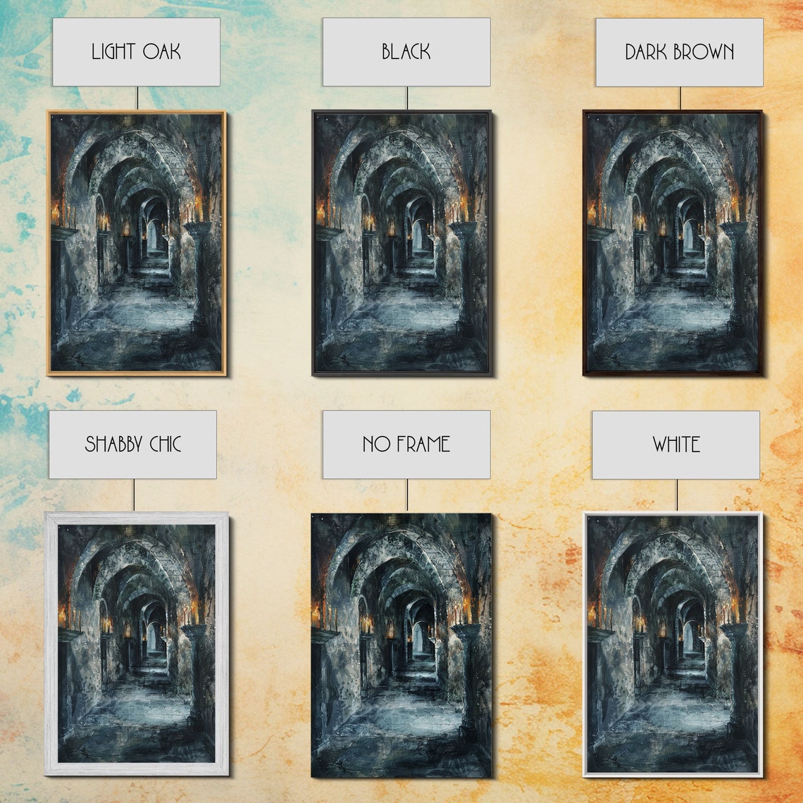 Dark Gothic Hallway With Candle Torches Haunted Corridor Art Poster - Image 3