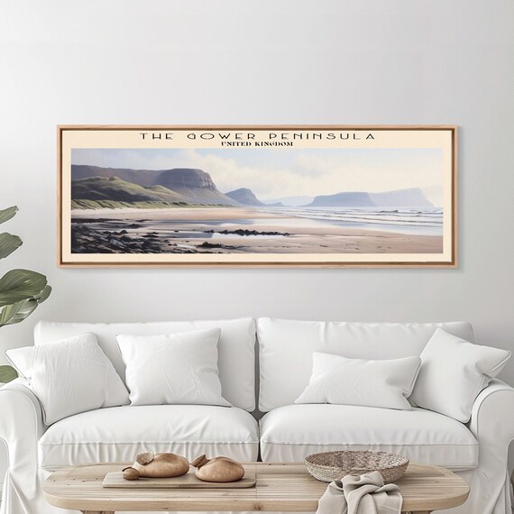 The Gower Peninsula Framed Print Travel Poster Panoramic Wall Art Home Decor Gift For Travel Lover Wall Hanging